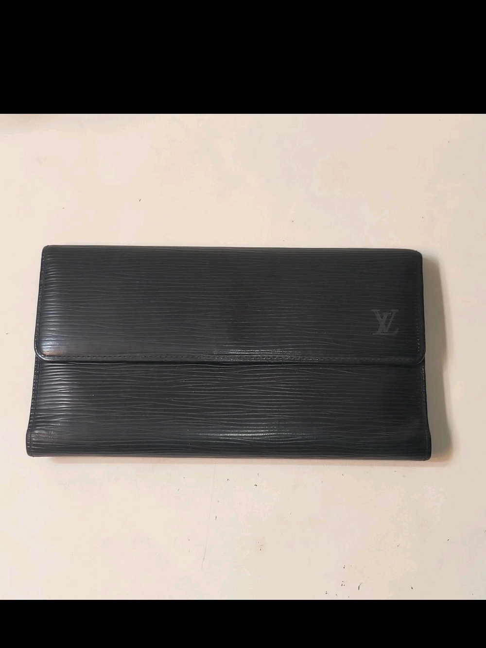 Vtg Louis Vuitton Black Epi Leather Int'l Trifold Long Wallet Made in Spain